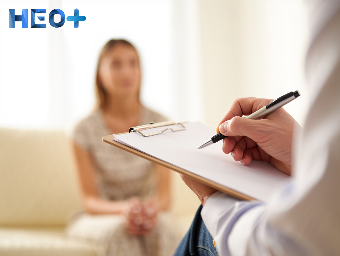 Психотерапевт консультирует пациента и записывает что-то